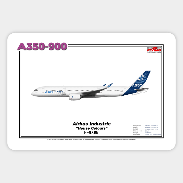 Airbus A350-900 - Airbus "House Colours" (Art Print) Sticker by TheArtofFlying